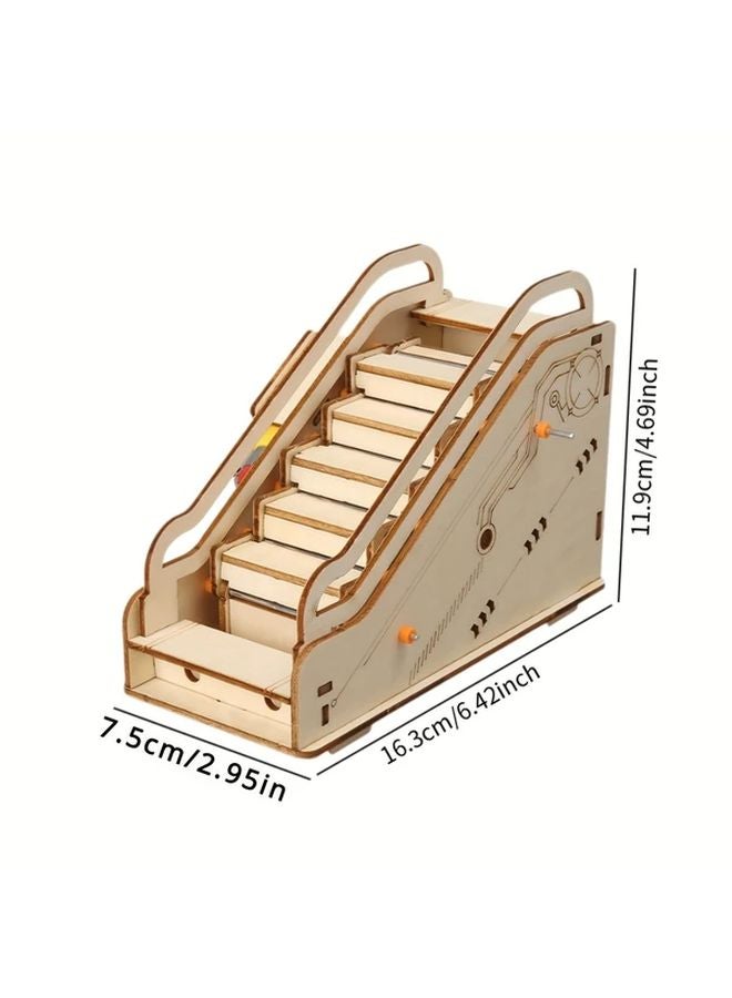 Wooden DIY Mini Escalator Model STEM Educational Interactive Toy for Teens - Image 2